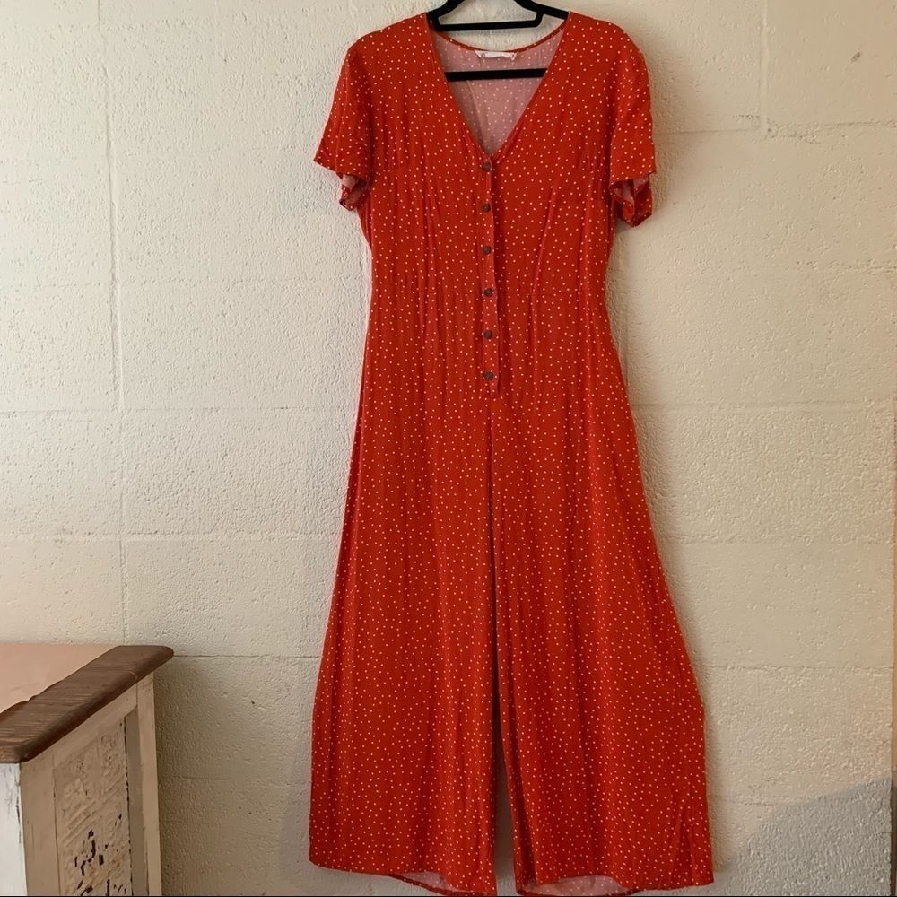 All in Favor red polka dot jumpsuit